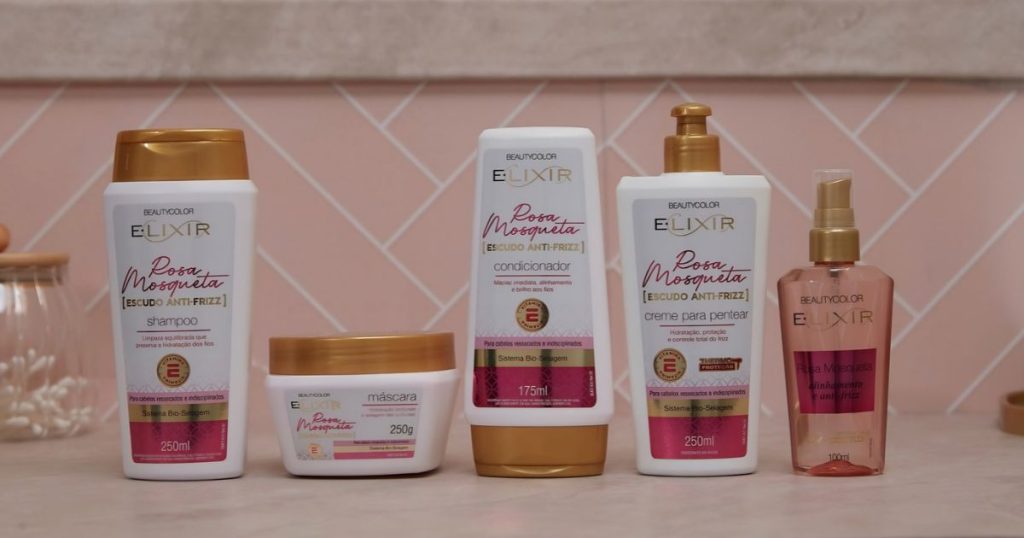 Linha completa E.lixir Rosa Mosqueta Escudo Antifrizz